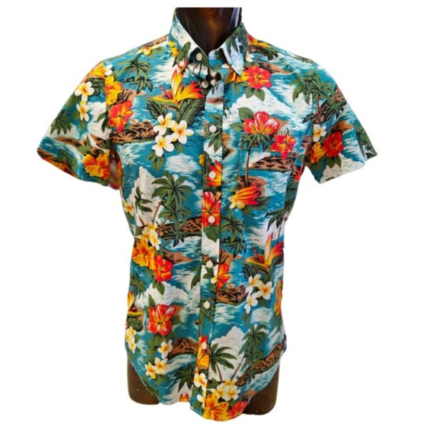 camisa hawaiana ocean pacific, hibiscus tropical, slim fit, hawaii camisa