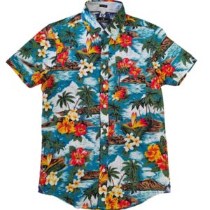 camisa hawaiana ocean pacific, hibiscus tropical, slim fit, hawaii camisa