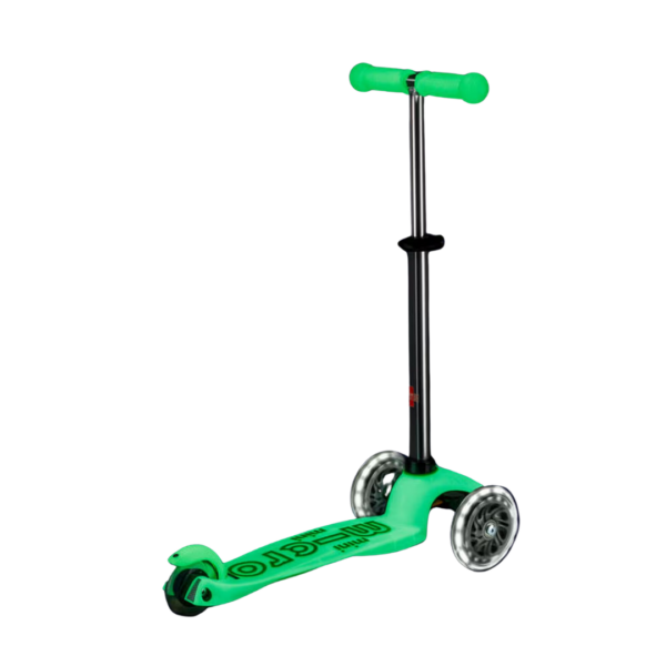 mini micro glow verde, patinete 3 ruedas, scooter infantil, ruedas luces led