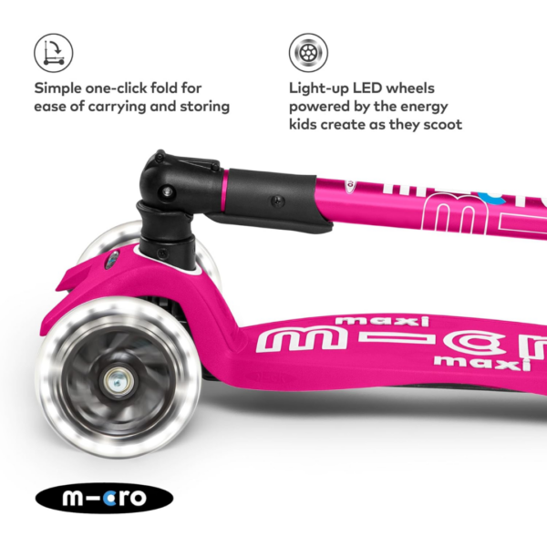 scooter infantil 3 ruedas, patinete micro, maxi micro rosa chicle plegable, ruedas luces led,